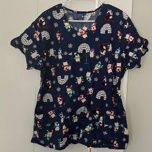 Women's Navy Blue Penguin Print Short Sleeve Top